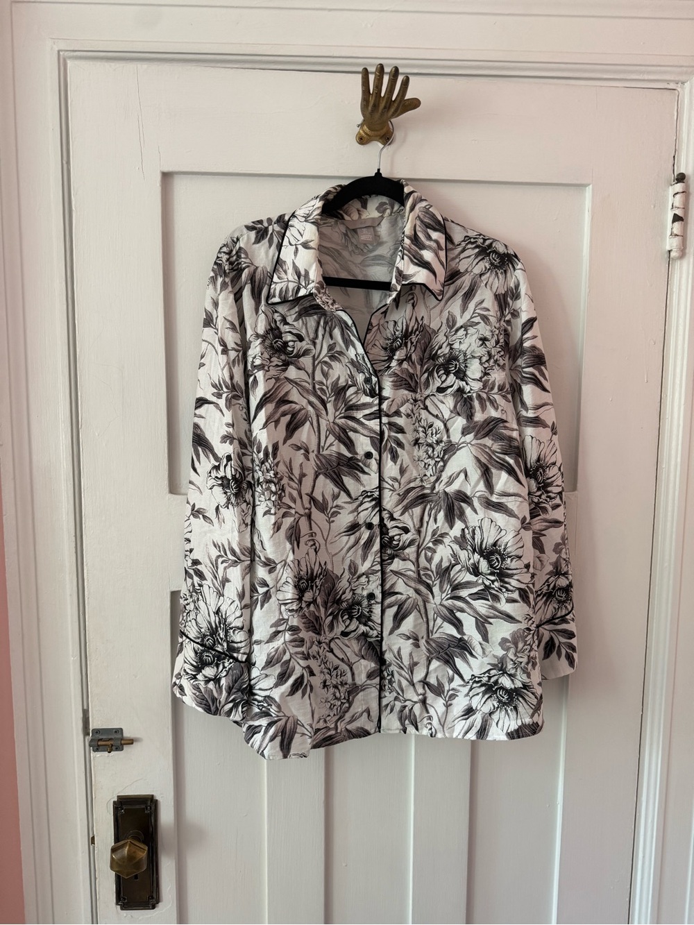 H&M Black & White Floral Button-Down Shirt